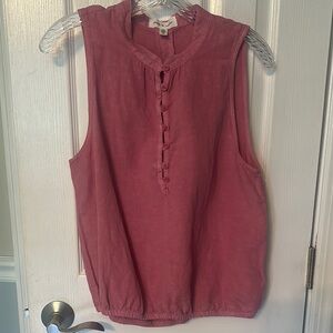 Cloth and Stone Linen Blend Sleeveless Pink Henley Top